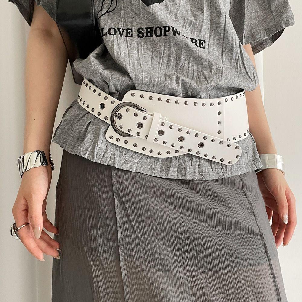 Punk Style Wide Women's Belt Designer Dress Jeans Belt Heavy-Duty Rivet Waist Belt  Streetwear