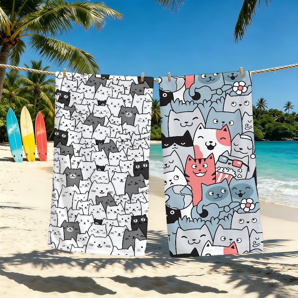 Towel For Outdoor Camping Beach Towel Cat Super Absorbent Quick-Drying Summer Cartoon Cute Towel