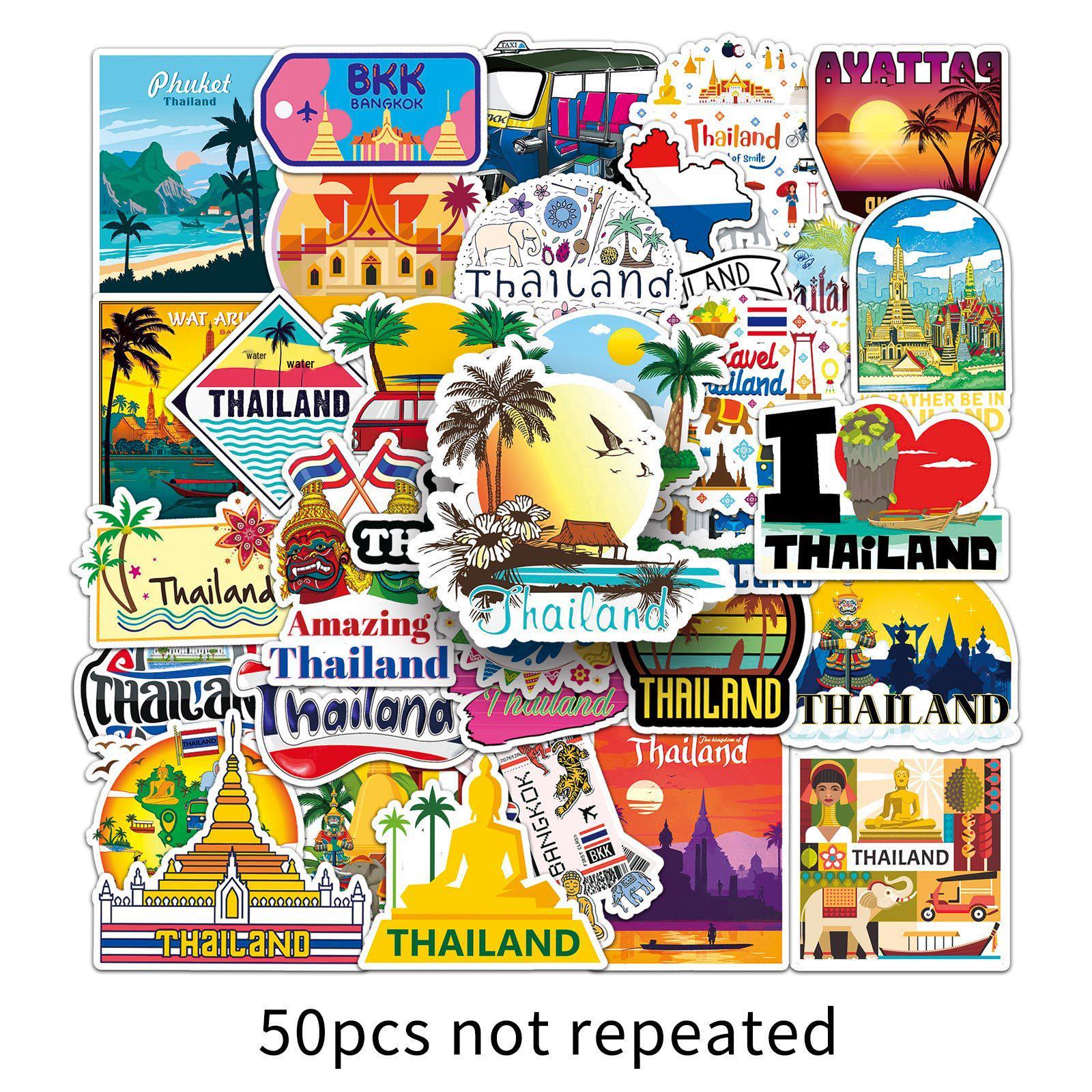 

50 Waterproof Outdoor Scenery Travel Stickers for Journals, Phone Cases, and Suitcases - Thailand Theme