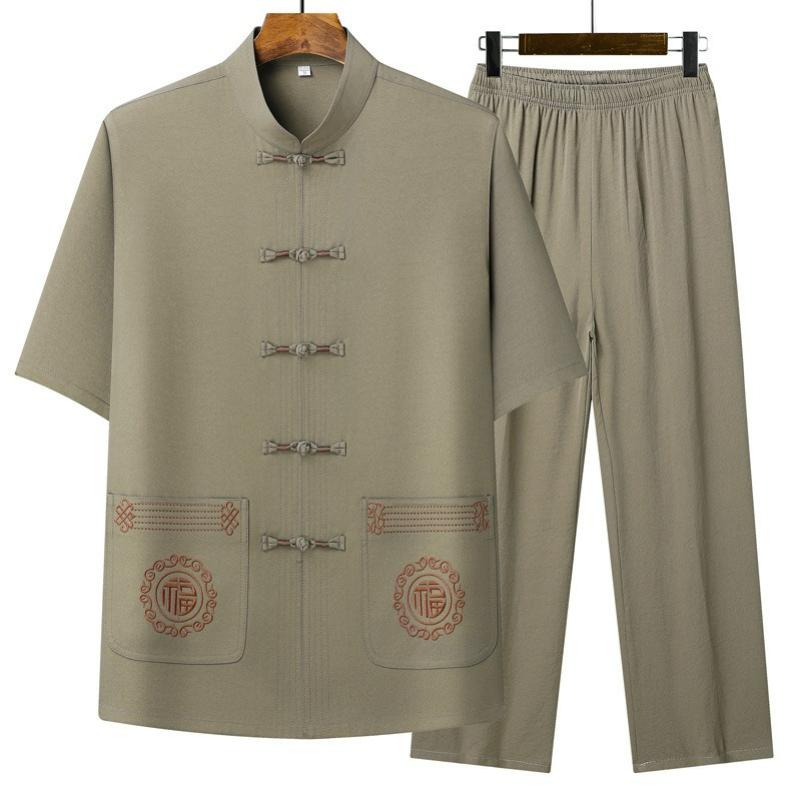 Tang Suit Men's Short-sleeved Father Summer Suit Chinese Style Suit Summer Spring and Autumn Long-sleeved Father