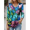 Women's T Shirt Tee Floral Animal Dragonfly Casual Holiday Pink Navy Blue Blue Print Long Sleeve Fashion V Neck Regular Fit Spring &  Fall