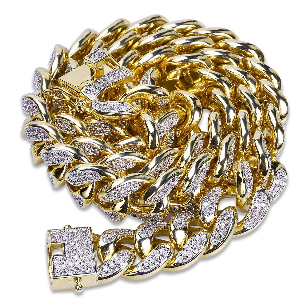 14mm 3D Zircon Hip-Hop Cuban Chain & Water Wave Bracelet for Men