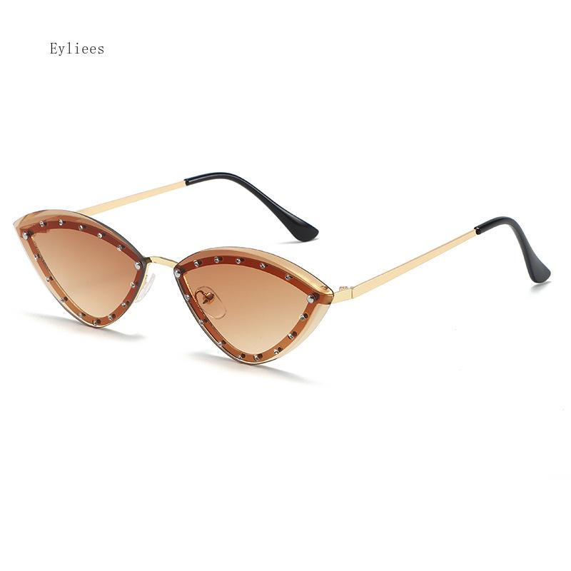 New Cat Eye Shaped Diamond Studded Sunglasses Personalized And Trendy Outdoor Sunglasses Sunscreen Party Metal Eyeglass Legs