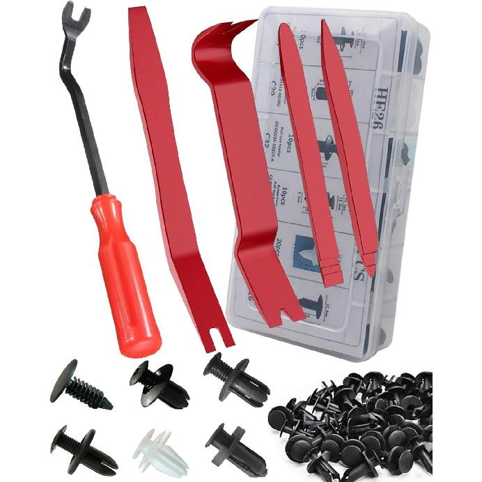 105 Pcs Auto Trim Removal Tool Kit, Plastic Pry Bar Set With Plastic Rivets For Car Door Panel, Audio Dashboard Etc. Fastener Remover Tool Kit Red