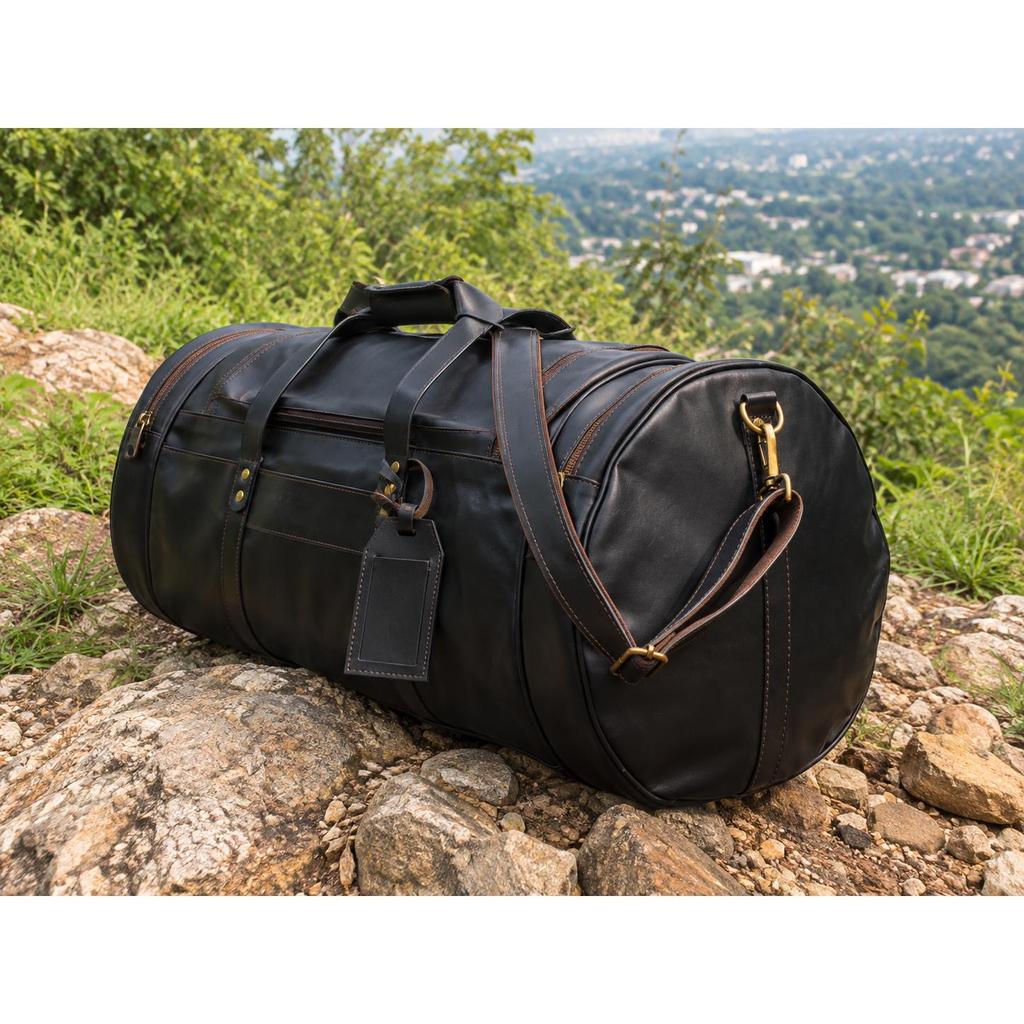 Handmade Buffalo Leather Duffle Bag: Full Grain Travel Gym Holdall