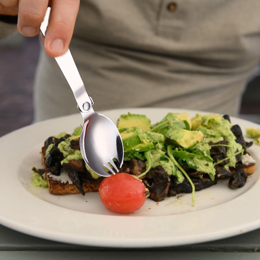 Stainless Steel Foldable Spoon Fork with Carrying Case Spoon and Fork All-in-one for Camping Travel and Other Outdoor Activities