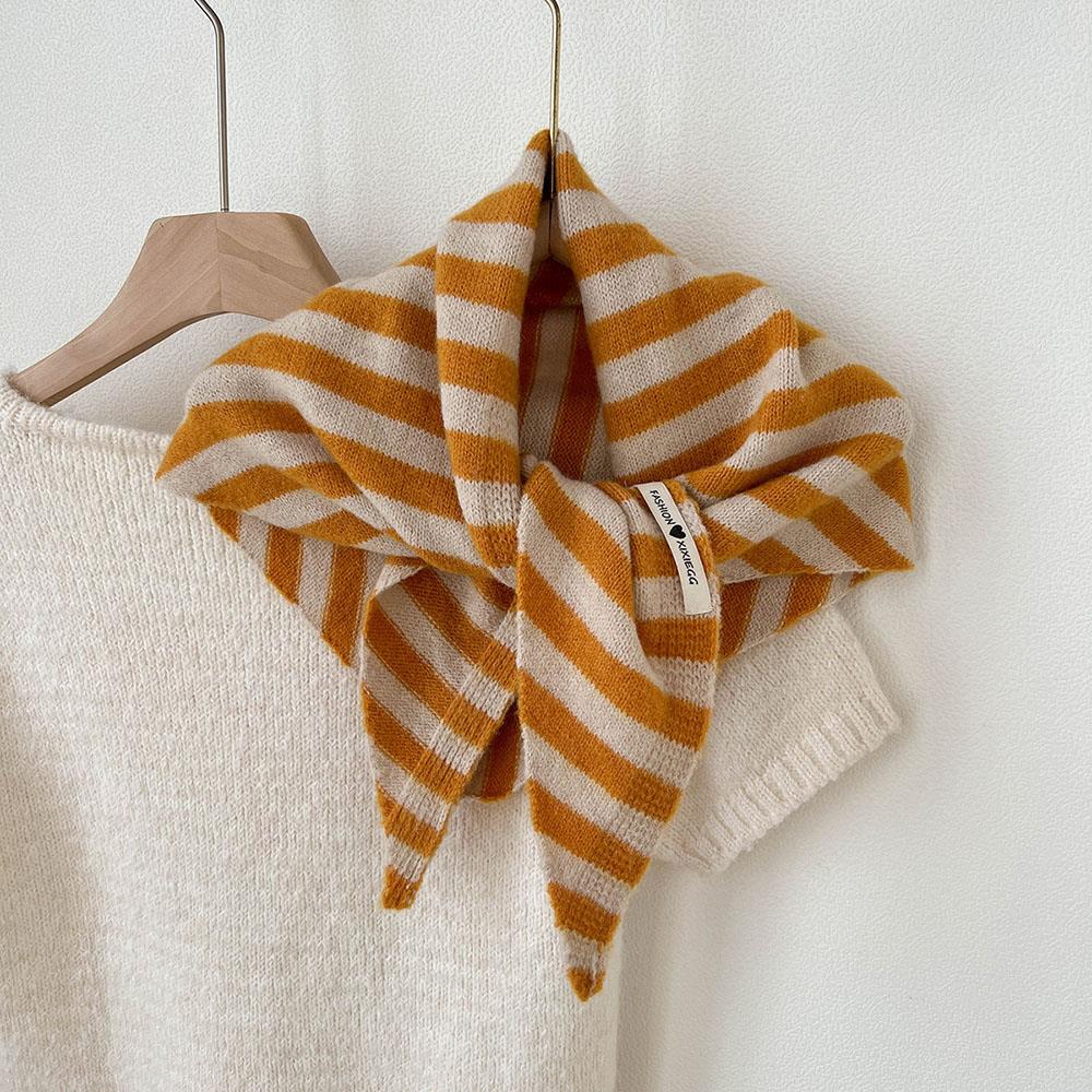 Versatile Striped Wool Knitted Triangle Scarf Women Fashion Wool Scarf Shawl Winter Warm Soft Knitted Hood Scarf Shawl Neck Wrap
