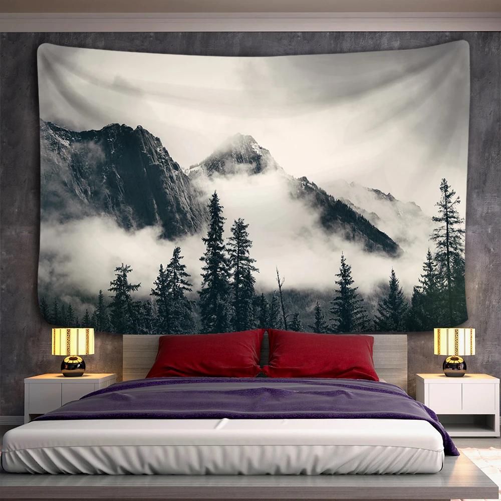 Mountains Psychedelic Tapestry Starry Sky Wall Hanging Star Stars Leaf Village Dorm Decor Blanket 130Cm Woven Personalized