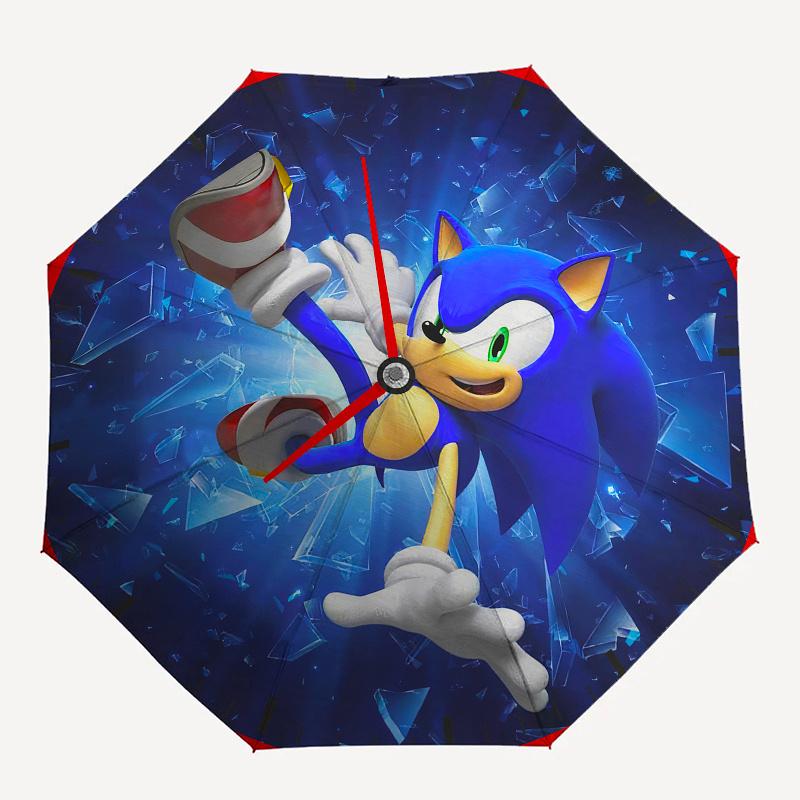 Sonic the Hedgehog Clock, Blue Sonic Wall Decor Umbrella, Cute Umbrella with Cute Design, Portable 3-Fold Compact Umbrella for Men & Women, Valentine'