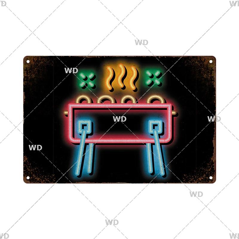 BBQ Vintage Tin Sign Plaque Barbecue Metal Plate Sign Wall Art Decoration Kitchen Man Cave Terrace Beach House Club Wall Decor