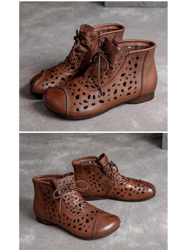 2025 Summer Women's High-Top Slip-On Cowhide Sandals - Comfortable Flat Soles