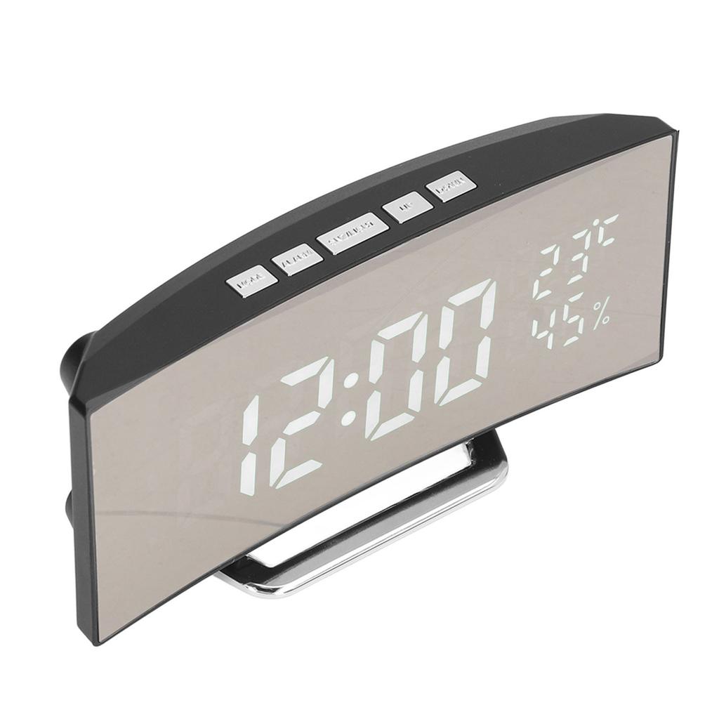 LED Digital Clock 3 Level Brightness Snooze USB Battery Powered Electronic Mirror Alarm Clock with Temp Humidity Display