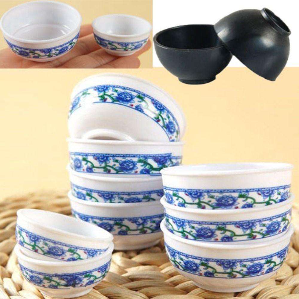 

5/10pcs Plastic Retro Bowl Blue and White Tableware Bowl 1:12 Dollhouse Decoration White&Blue-5pcs-3x1.5cm