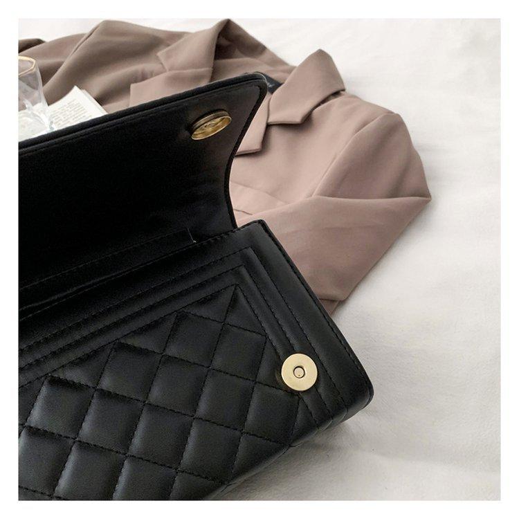 Women Solid Color Lock Buckle Small Square Crossbody Bag Leisure PU Inclined Shoulder Bags Adjustable Chain Band Strap