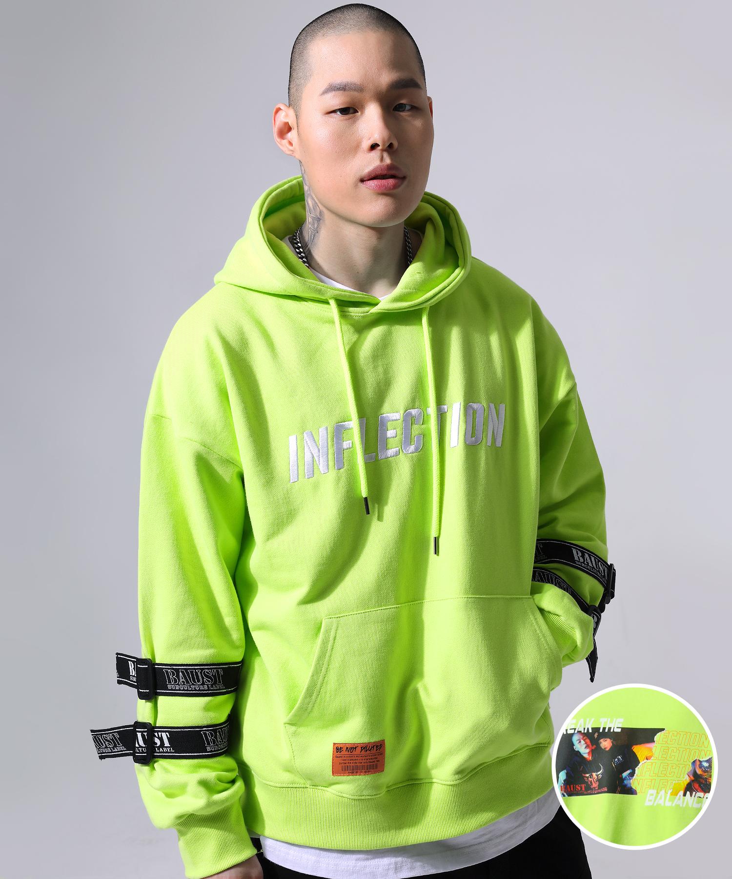 Baust Inflection Embroidered Buckle Sleeve Oversized Hoodie [Lime] Lime/L