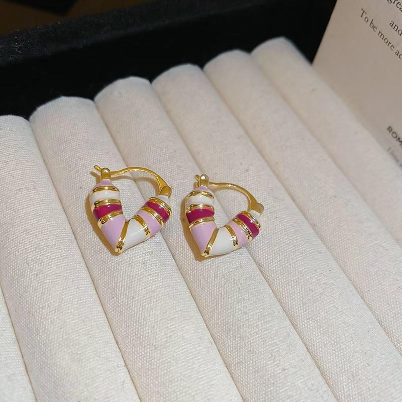 Trendy Red Dripping Oil Heart Hoop Earrings For Women Girls Korean Elegant Love Dangle Earring Jewelry Gift