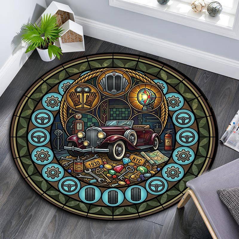 Water Delivery Truck Art Round Area Rug Under Office Chairs Bedroom Living Room Home Decor