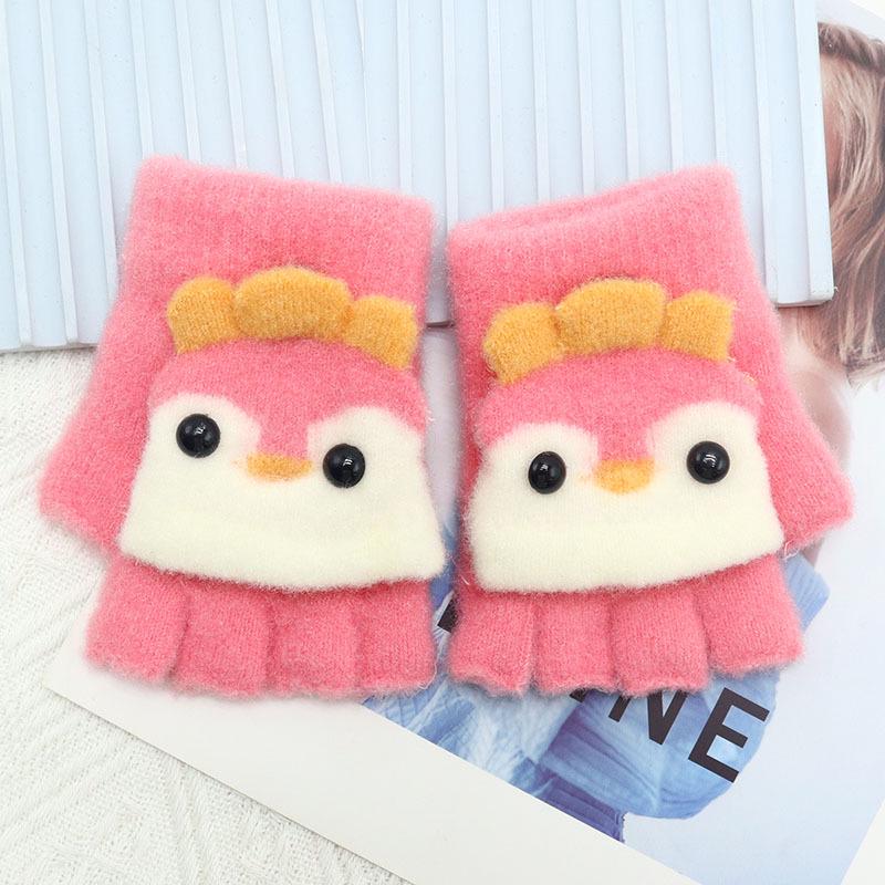 Children's Winter Wool Flip-Top Gloves - Warm, Cartoon Design for Elementary Boys & Girls