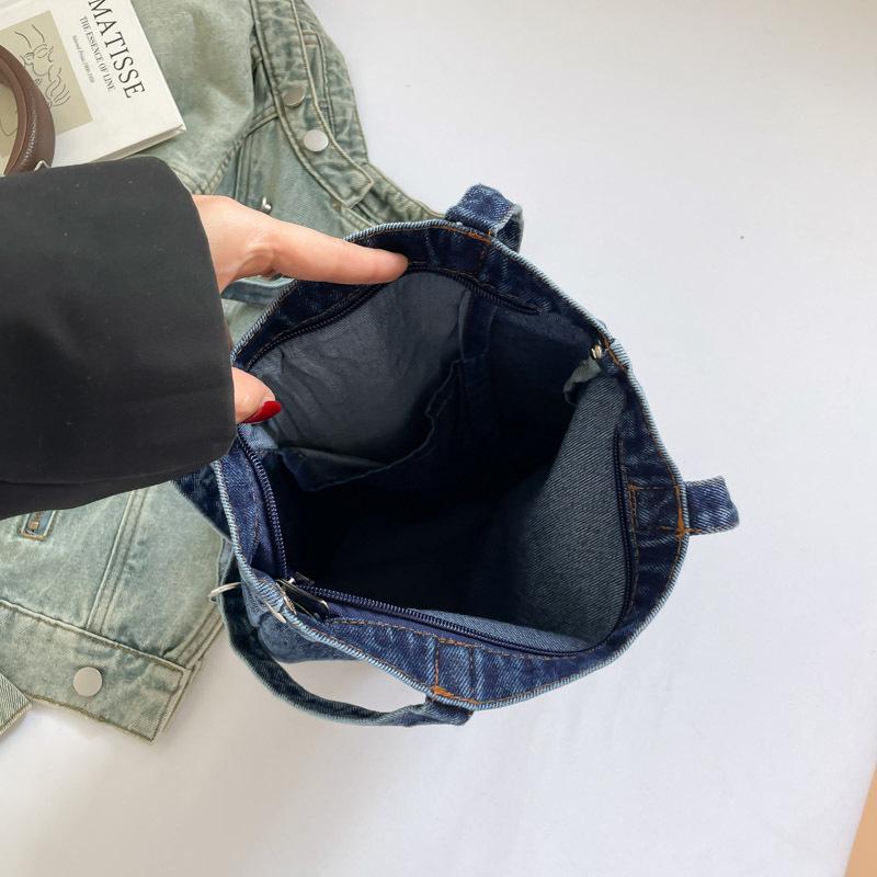 Retro Washed Denim Crossbody Handbag - Large Capacity, Printed Single-Shoulder Bag