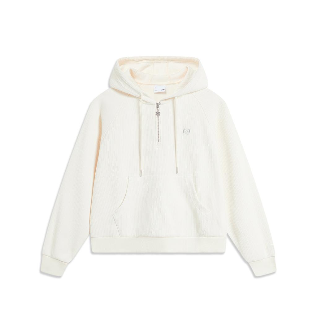 Li-Ning Plain Pullover Hoodie Women Hoodies Off-White AWDT824-3
