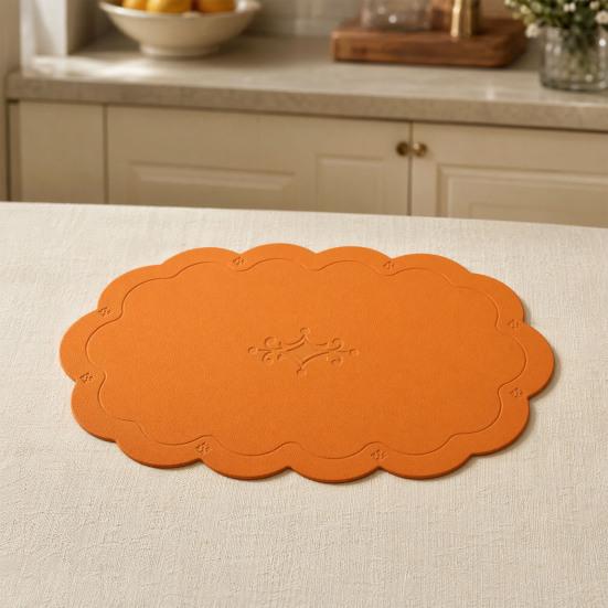 2 Pcs Leather Placemats with Embossment Design No-Slip Heat Resistant Table Mats