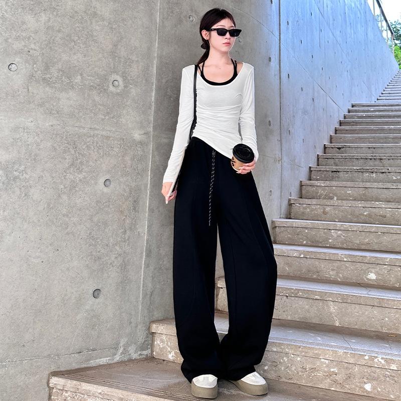 Banana Pants Women's Lazy Style Autumn High Waist Loose Straight Wide-leg Pants Sweatpants Small Mopping Casual Trousers