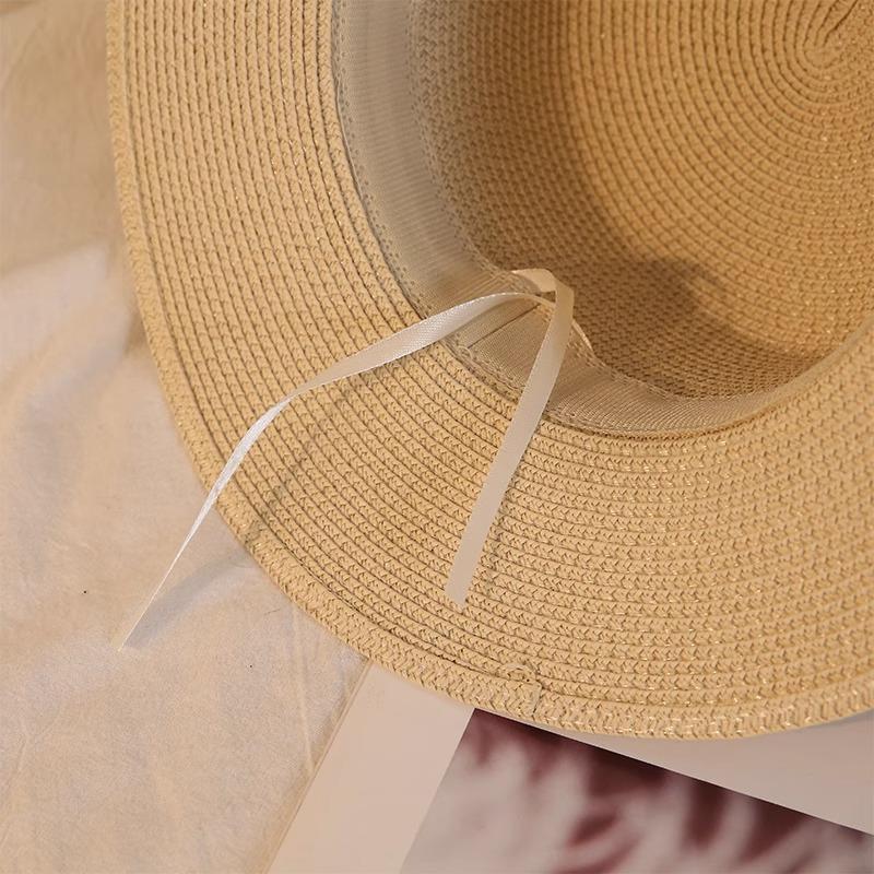 Hepburn Style Women's Summer Versatile Flat-top Jazz M Top Hat Straw Hat British Retro Sunscreen Visor Hat