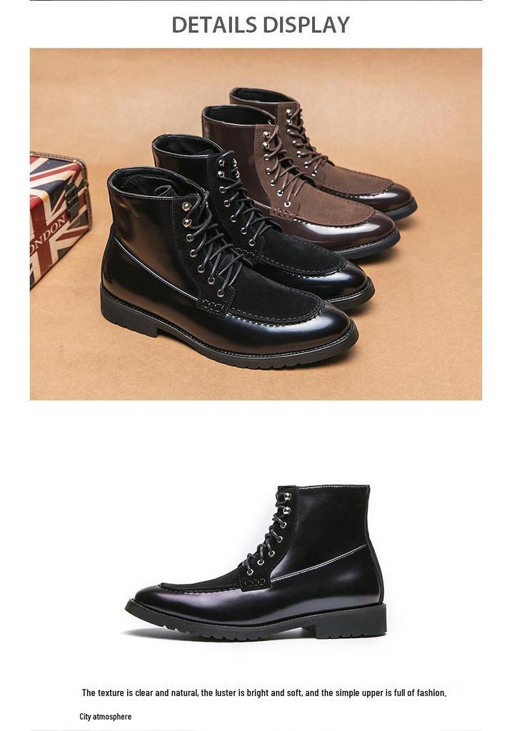 Plus Size Men's High-Top Lace-Up Patchwork Casual Leather Work Boots