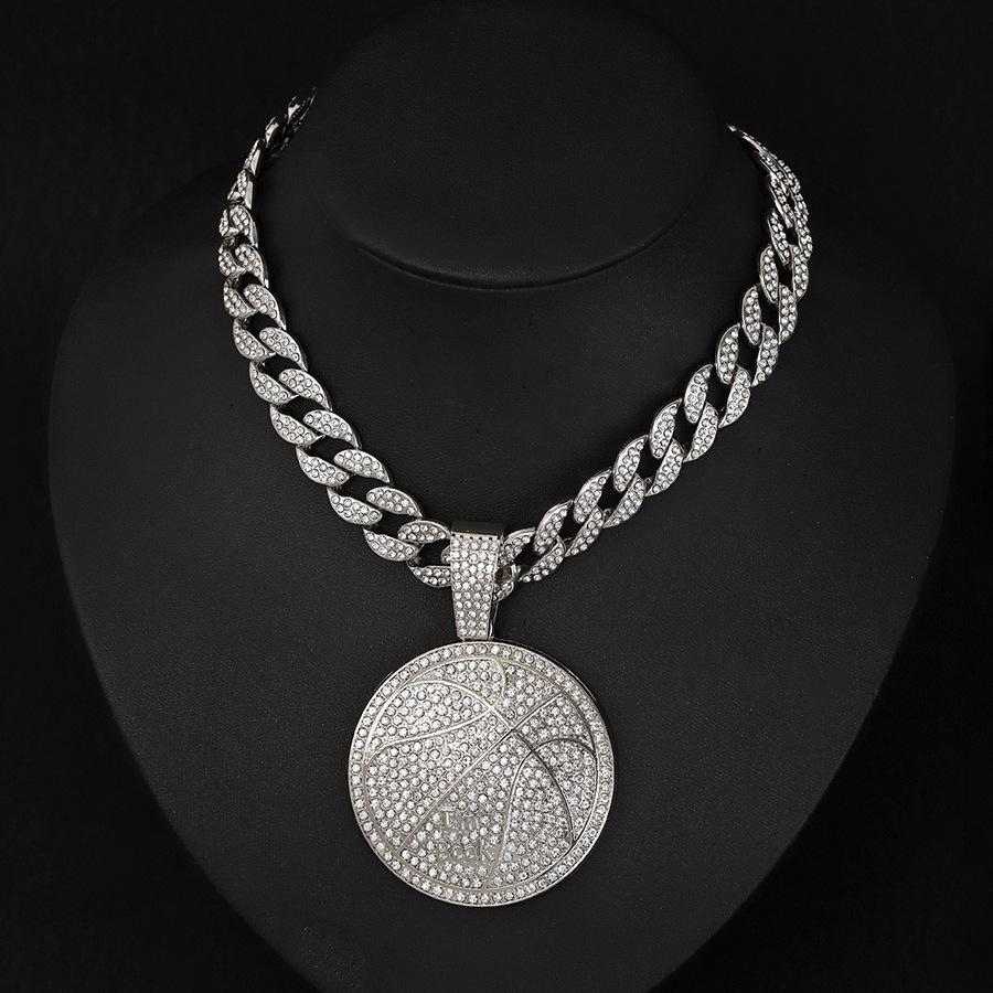 Hip Hop Alloy Letter Imbcak Pendant Necklace for Men, Street Cuban Chain Adorned with Diamonds, Basketball Necklace