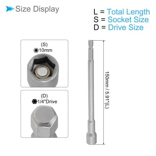 CoCud Magnetic Nut Setter Driver with 10mm Socket, 1/4" Hex Shank, and CR-V Steel Long Hex Shank Wrench Tool - (Application: Automotive Parts Repair)