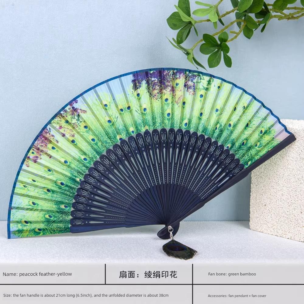 Chinese Style Gifts Ghatpot Silk Portable Portable Fan Dance Fan Performance Fan Summer Ink Painting Folding Fan Chinese Ancient Style Cut Out Men