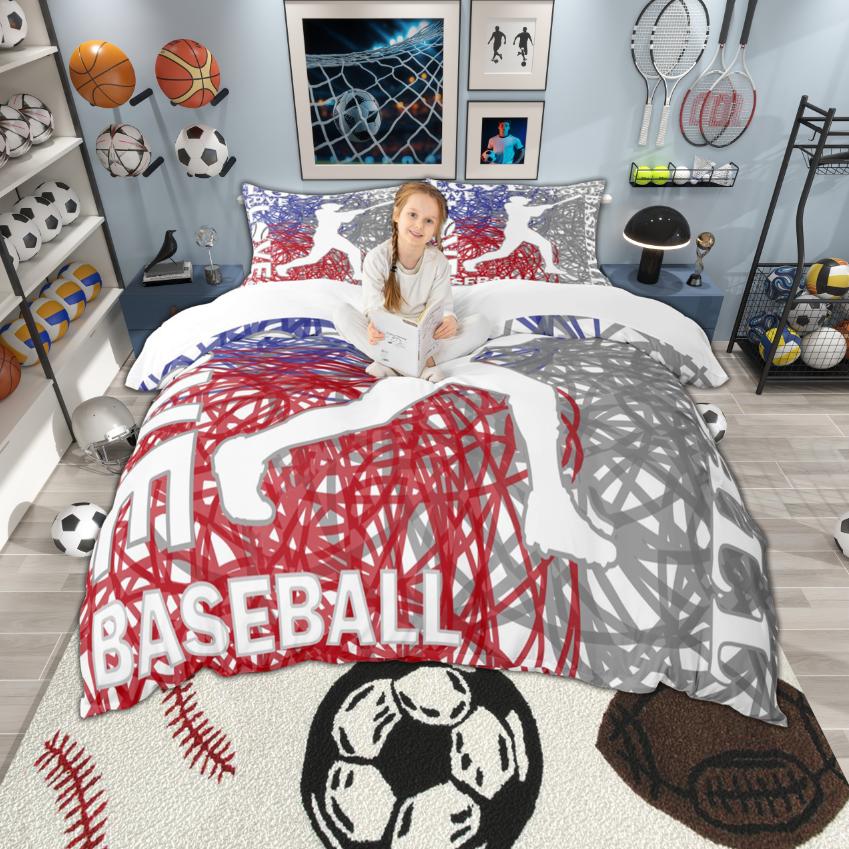 Homewish Sports Theme Duvet Cover Set For Boys Girls Basketball Ice Hockey Bedding Set Football Soccer Bedroom Set Room Decor