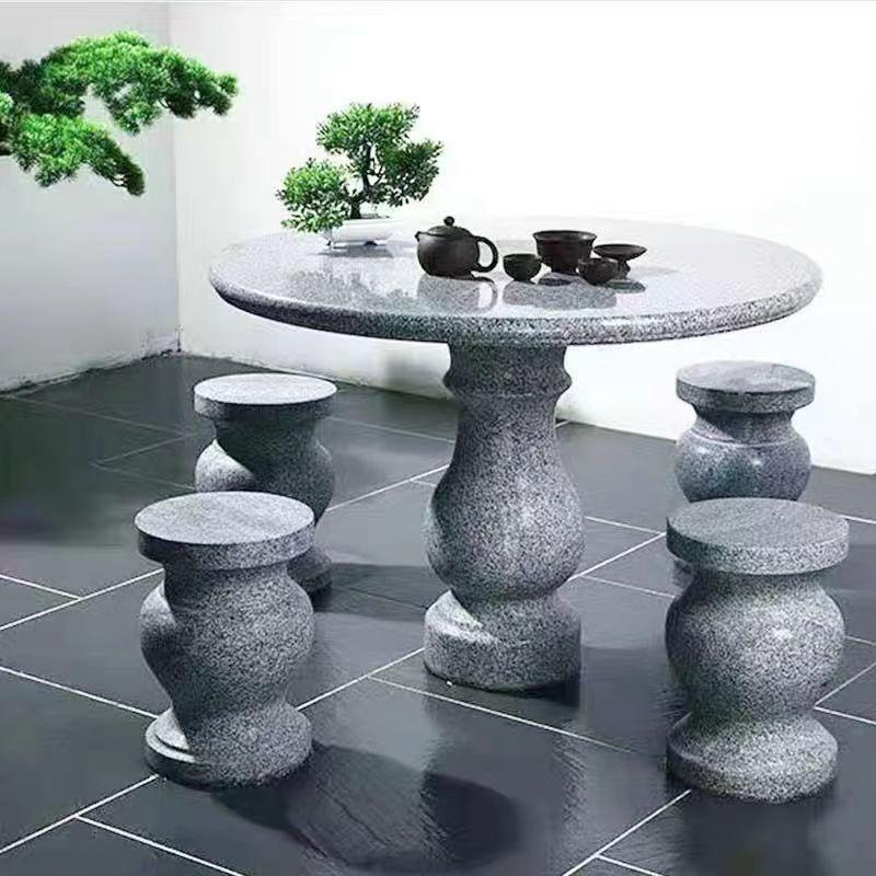 Antique Granite Stone Table Set: Marble Round Table & Stools for Garden or Villa Courtyard