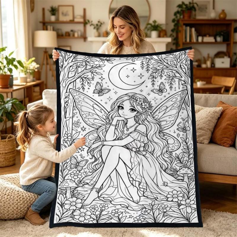 Kids Coloring Blanket Family DIY Painting Activity Gift Animal Themed Soft Throw