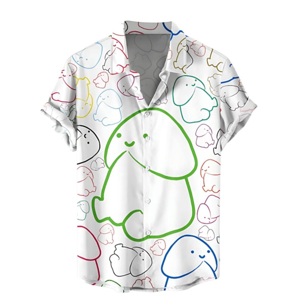 Cute Graffiti-style 3D Printed Casual Short-sleeved Men's Shirt, Summer Button-up Top
