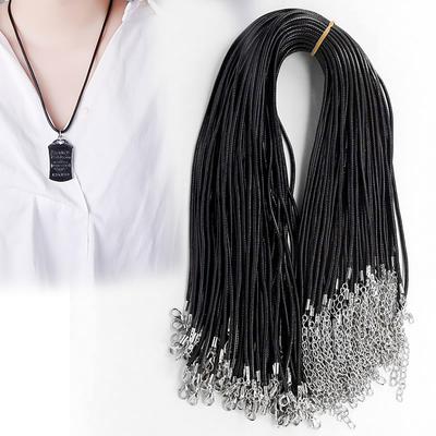 AAGWW 2mm*45cm 100pcs Leather Necklace Cords for DIY Handmade Necklaces with Lobster Buckles (Design: 2mm Thickness, Black, Total of 100)