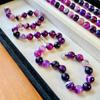 Collier Vintage 12mm Shujulai Agate Calcédoine Naturelle Violette Chaîne de Perles Clavicule Violet Mystérieux de Niche
