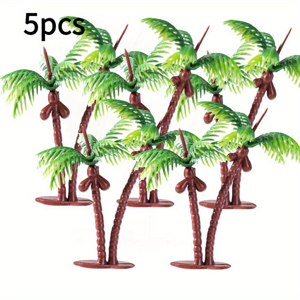 5 Stück Miniatur-Kokospalmen-Set, Simulierte Strand-Sand-Schale Landschaftsmodell, Doppel-Kokospalmen-Pflanzen-Dekorationen, Zubehör-Schmuckstücke
