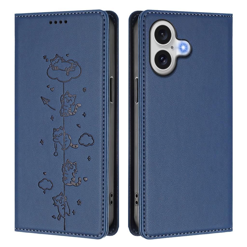 For iPhone 17 Case RFID Blocking Wallet Stand Imprinted Cat Pattern Leather Phone Cover