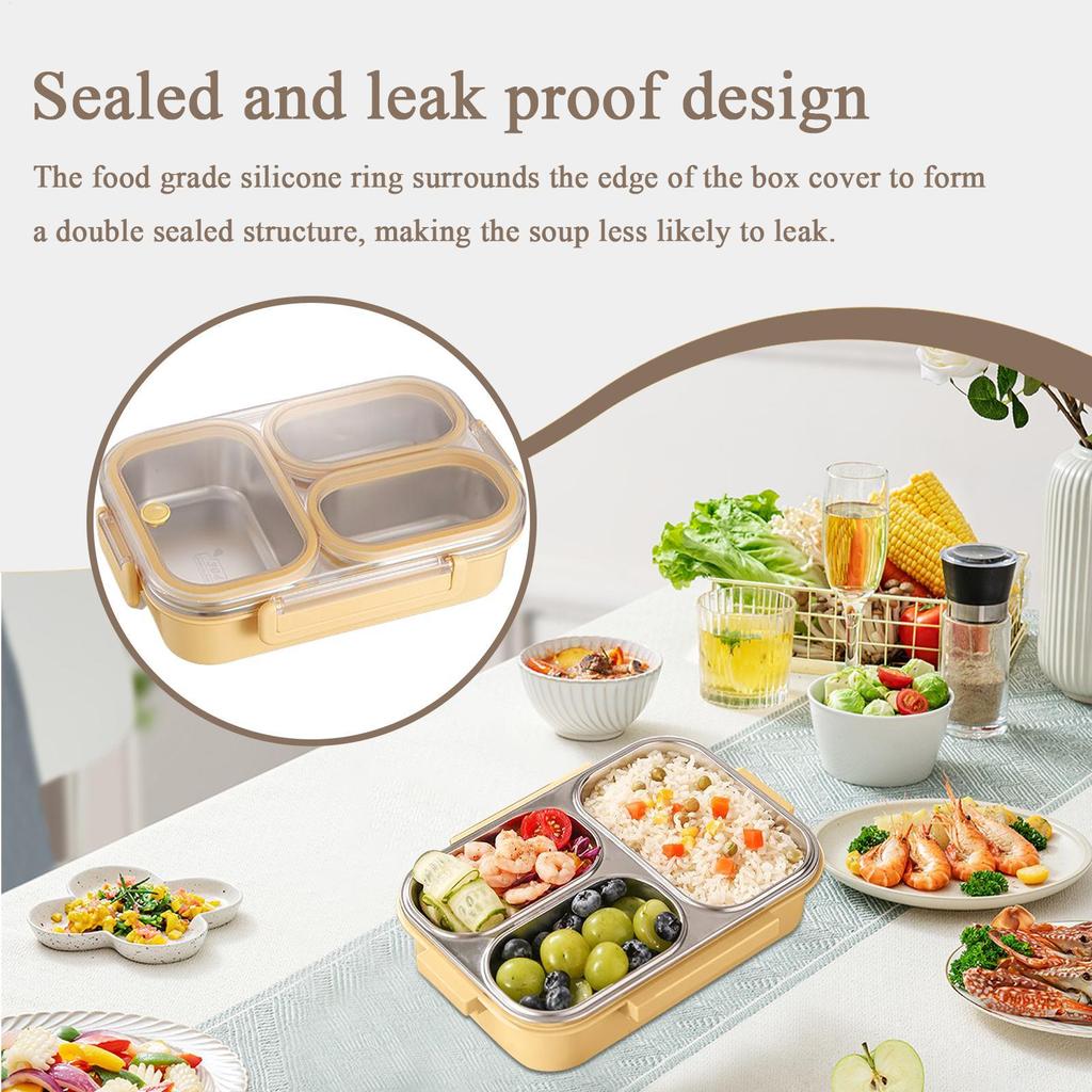 Clunch Containers Stainless Steel Dinner Box 3-Compartment Portable Lunch Case for Kids for Meal Prep Work Travel Picnic Daycare