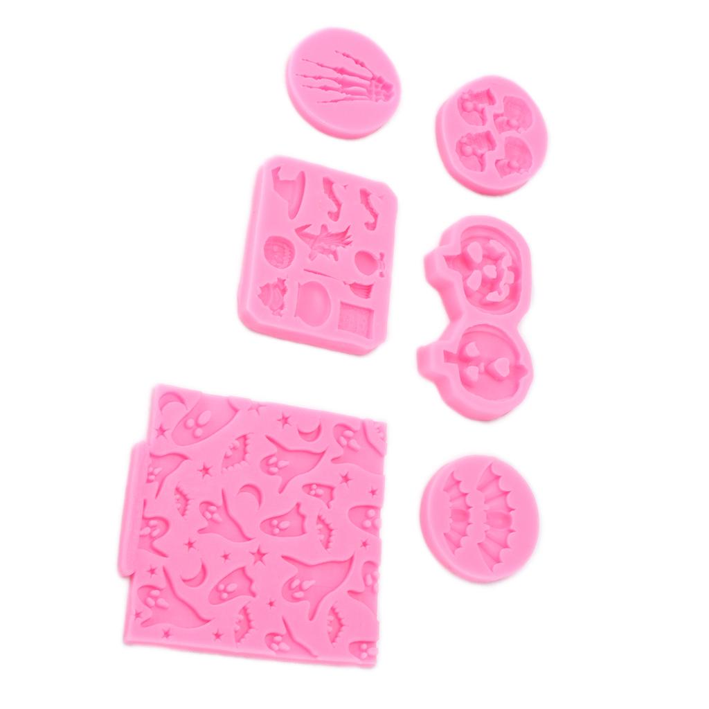 6 Stück Halloween Silikonform Gespenst Skelett Handfläche Fledermaus Langlebig Antihaftbeschichtet Halloween Fondantformen für Zuhause Bäckerei Studio
