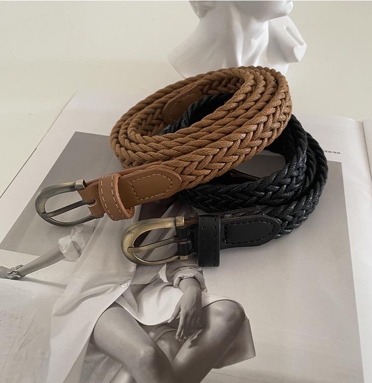 Women's Woven Leather Belt – Simple, Casual, Versatile Korean Style for Jeans