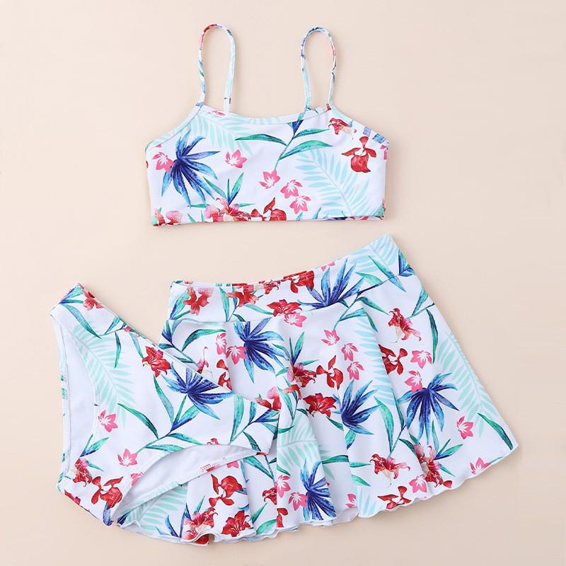 Kids Girls Split Swimsuit 3 Pcs Sets Stylish Shorts Skirt + Vest + Underwear Durable Swimwear