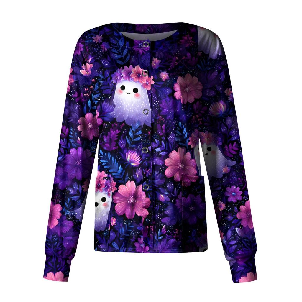 Women's Casual Long Sleeve Single Breasted Printed Dry- Top