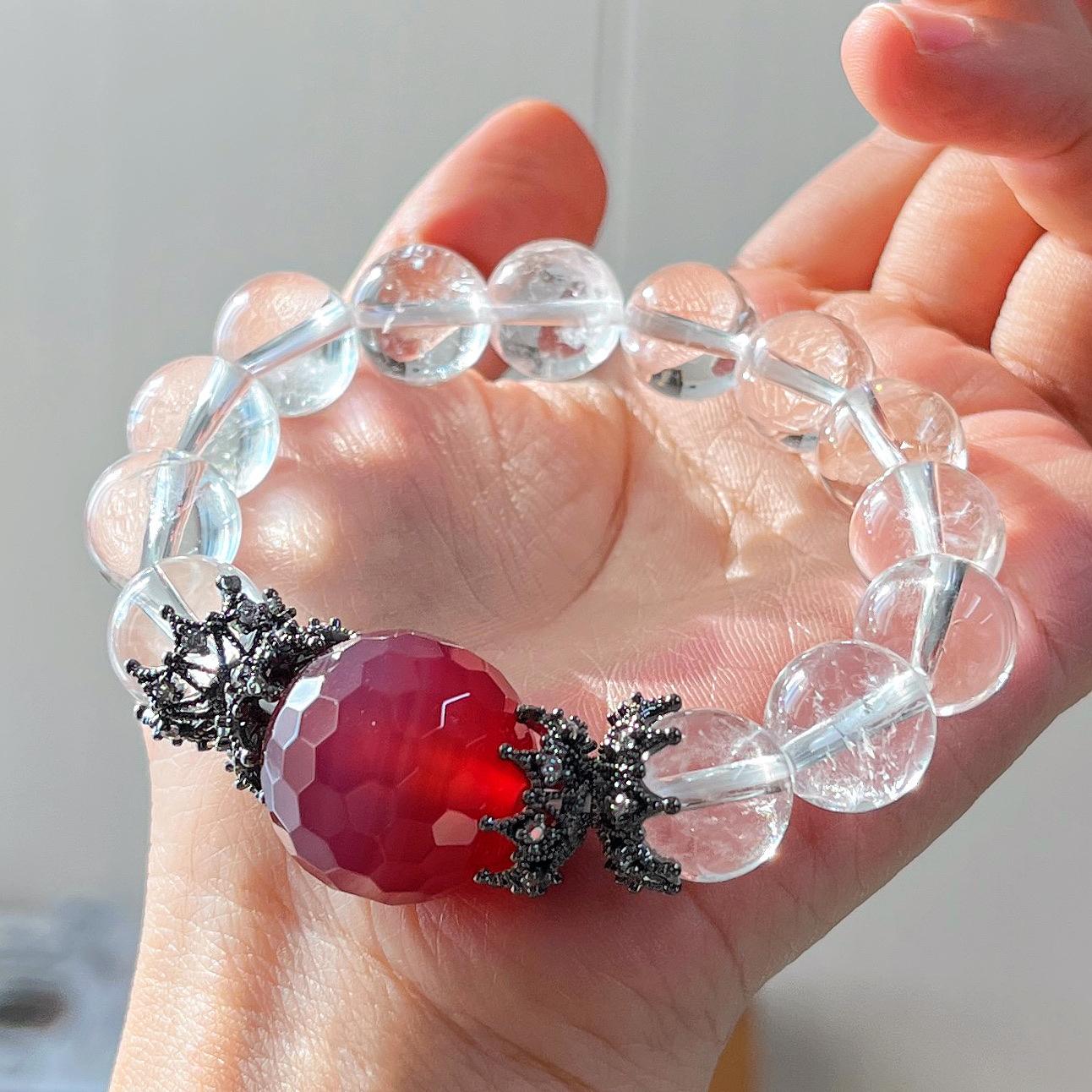 

12Mm Natural White Crystal 18Mm Chalcedony Design Bracelet Bracelet