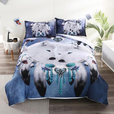 3 peças Roupa de Cama Estampada Lobo Ártico Apanhador de Sonhos Estilo Nacional Quarto de Hóspedes Conjunto Capa de Edredom (1pc* Capa de edredom + 2pcs Fronha)