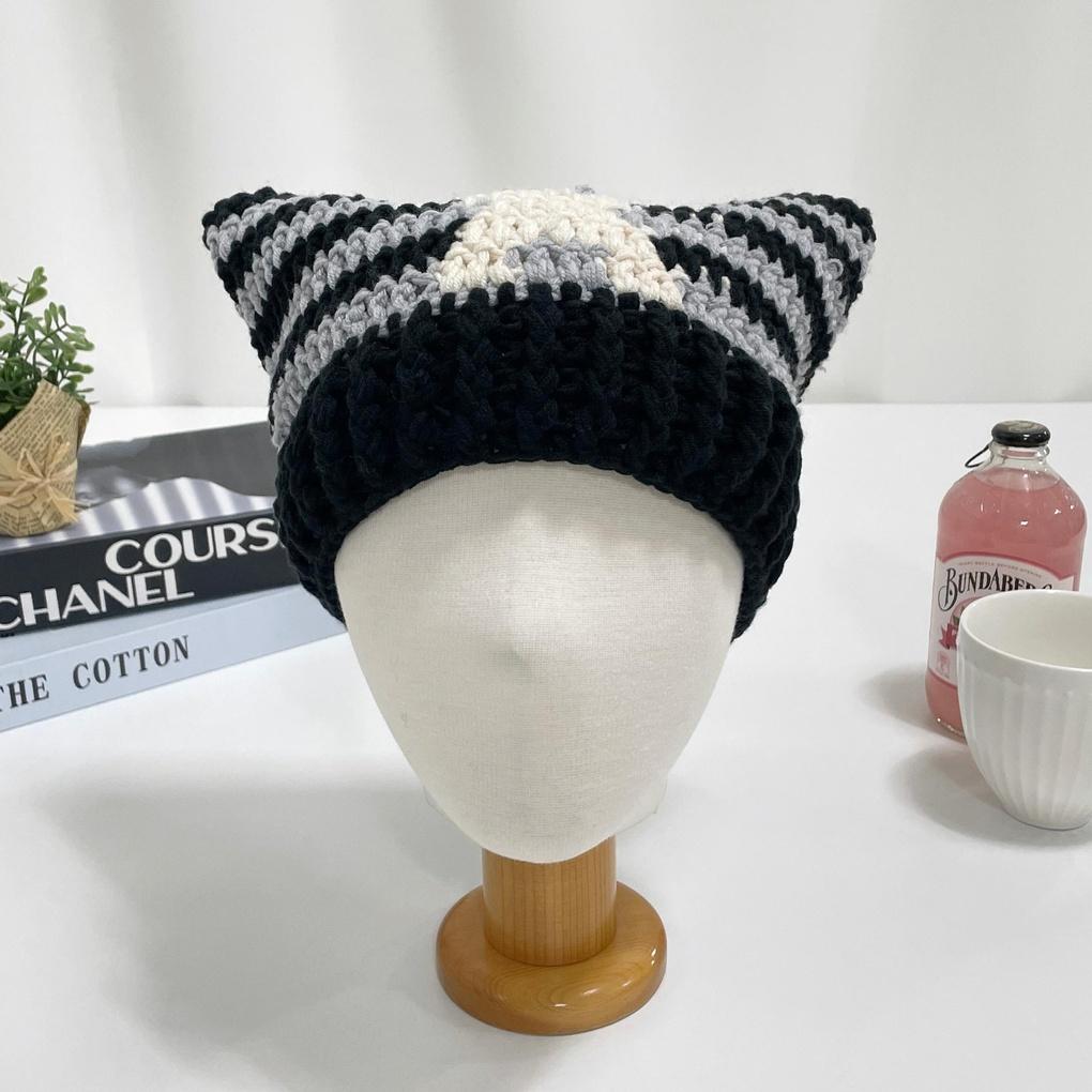

Women s and Men s Daily Striped Horn Beanie Hat Black Red