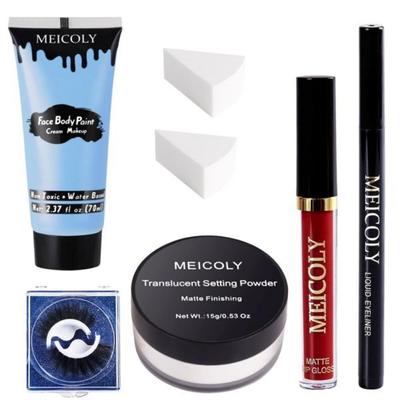 Kit Trucco di Halloween Cosplay Mostro Vernice Verde per Viso + Stick Bianco + Eyeliner Nero + Rossetto Liquido Rosso