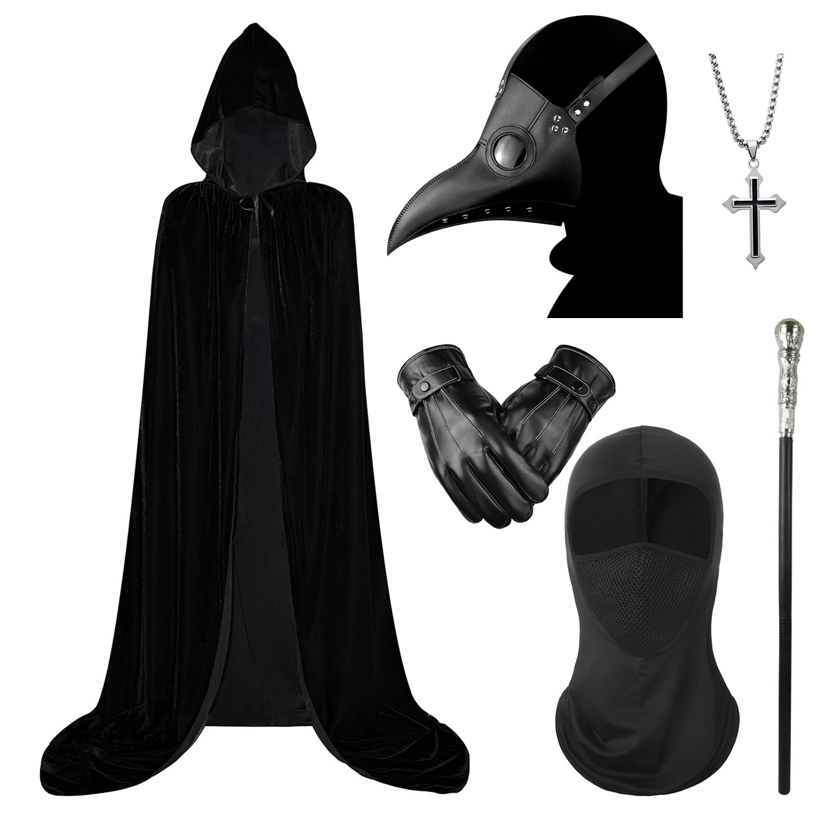 [Formemory] Plague Doctor Costume Set (6 Pieces) - Medieval Style Halloween Mask, Costume for Children and Adults - Halloween Mask, Plague Doctor