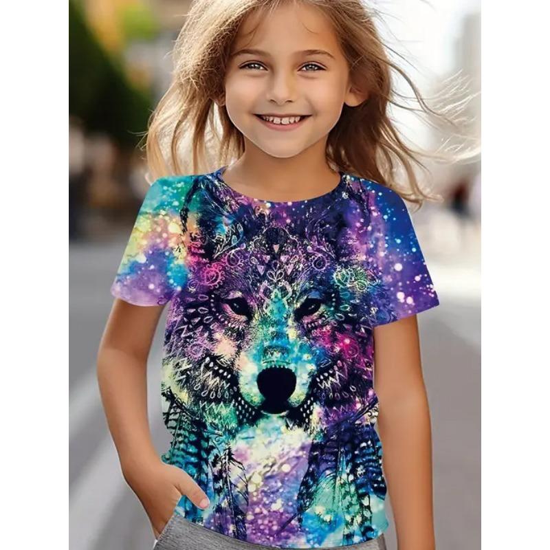 Girls 2026 new European and American cross-border casual fashion cute animal pattern children's women's short-sleeved T-shirt